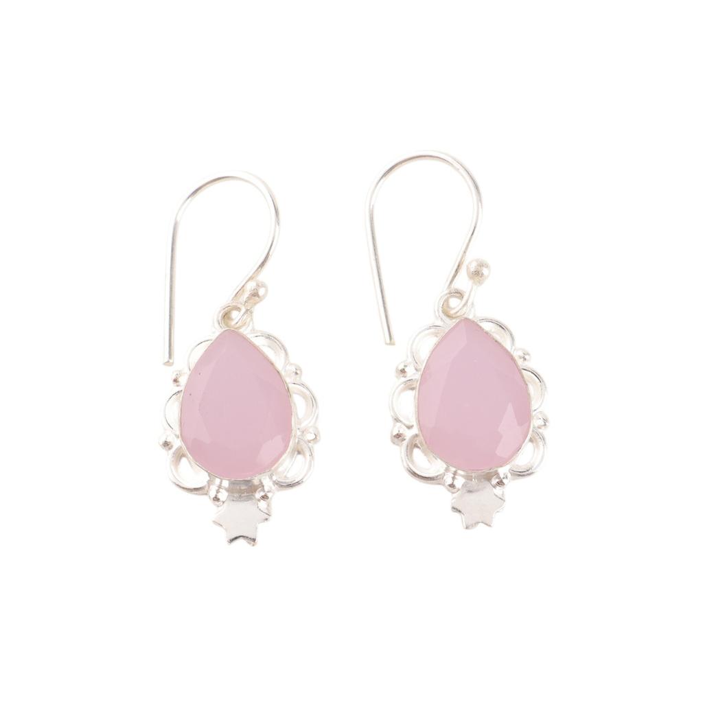 Rose Chalcedony Gemstone Earring 925 Stamped Silver Handmade Fashionable Jewelry EE-163-19