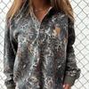 Women's Half Zip Collar Long Sleeve Sweatshirt Loose Fit Camo Leaf Print Casual Pullover Top