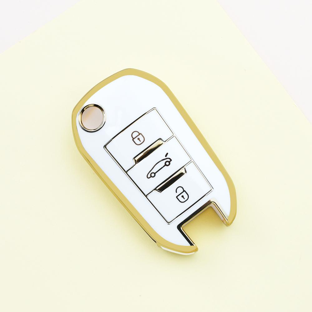 Gold Edge TPU Shell Holder Fob Keyless Car Key Cover Case For Peugeot 408 508 107 301 208 2008 308 3008 for Citroen C4 CACTUS C5 DS4 DS5