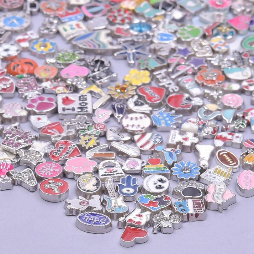 10203050Pcslot Random Mix Silver Color Enamel Floating Charms For Jewelry Making Supplies Fit Locket Diy Accessories Finding