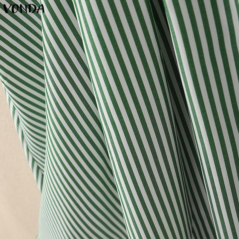 VONDA Robe Chemise Mini Rayée Décontractée à Manches Courtes et Col Revers d'Été pour Femme