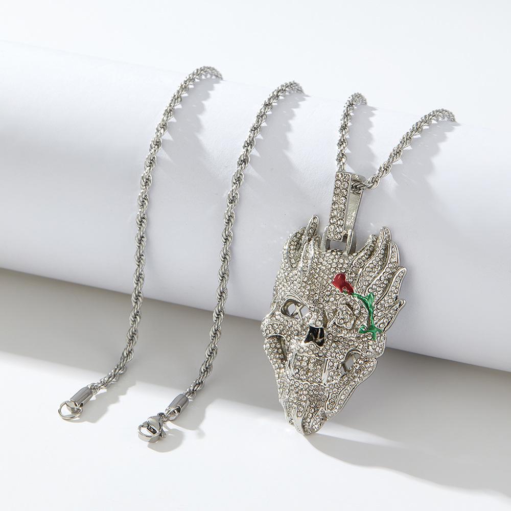 Men s Trendy Skull Pendant Necklace - Braided Long Chain, Punk Style
