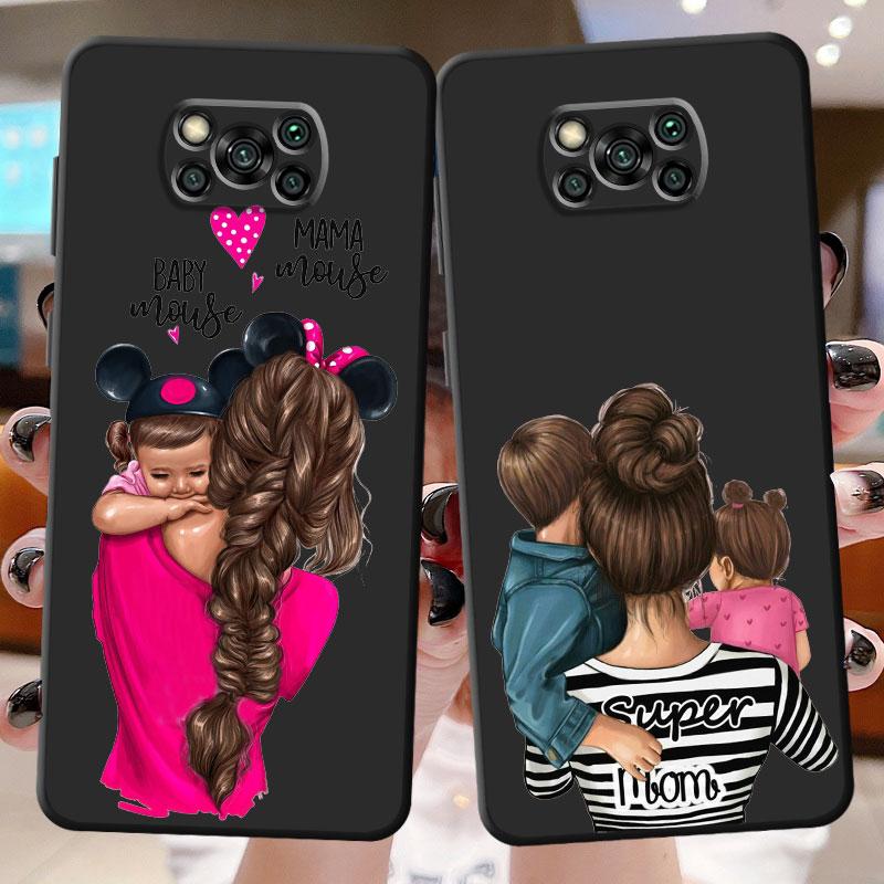 Black Brown Hair Girl Phone Case for Xiaomi Poco X4 F4 C40 M4 5G F3 GT M3 X3 NFC X3 Pro F1 X4 Pro X3 GT X4 GT Silicone Cover