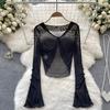Summer Spicy Sheer Mesh Long Sleeve Cropped Top - Petite Women's Unique Design