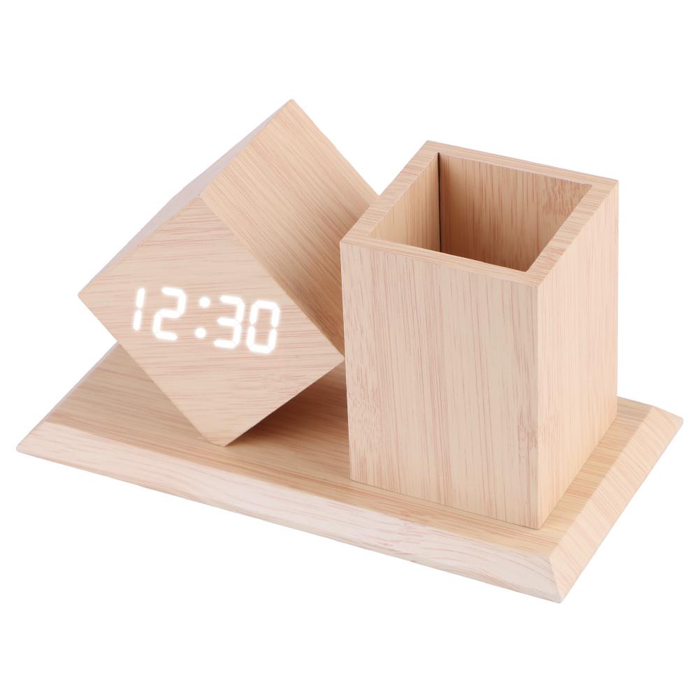 Der Studenten LED Digital Stifthalter Wecker Holz Batteriebetrieb wird durch die Temperatur LED Uhr gesteuert