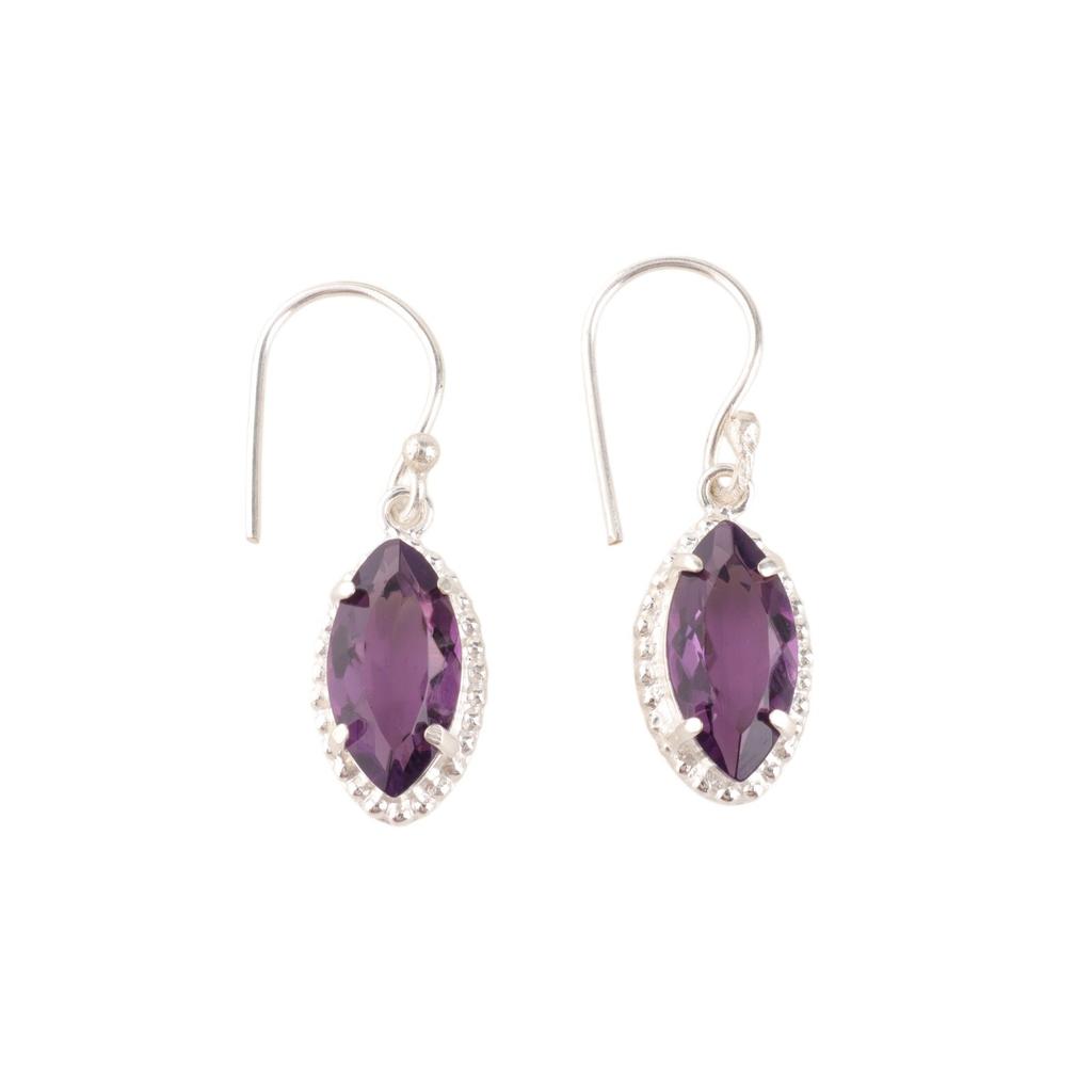 Natürlicher Amethyst Edelstein 925 Sterling Silber Schmuck Handgefertigte Ohrringe 1,4" EE-169-4