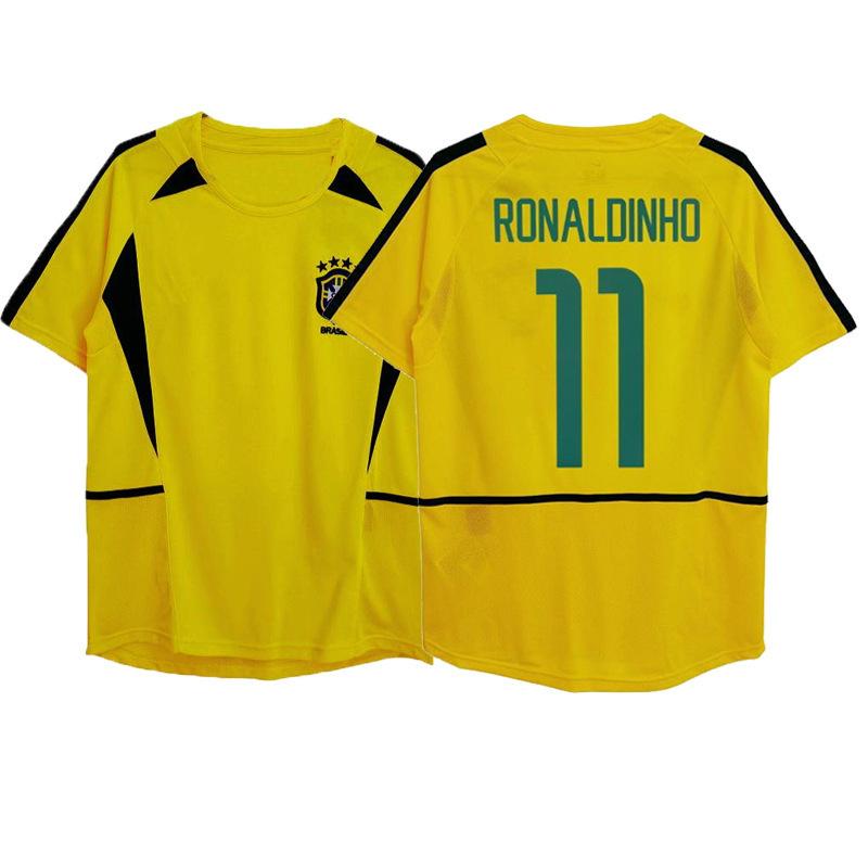 98-02 Brazil Home Jersey No. 6 Carlos No. 7 Ronaldinho No. 9 Ronaldinho Retro Classic Jersey