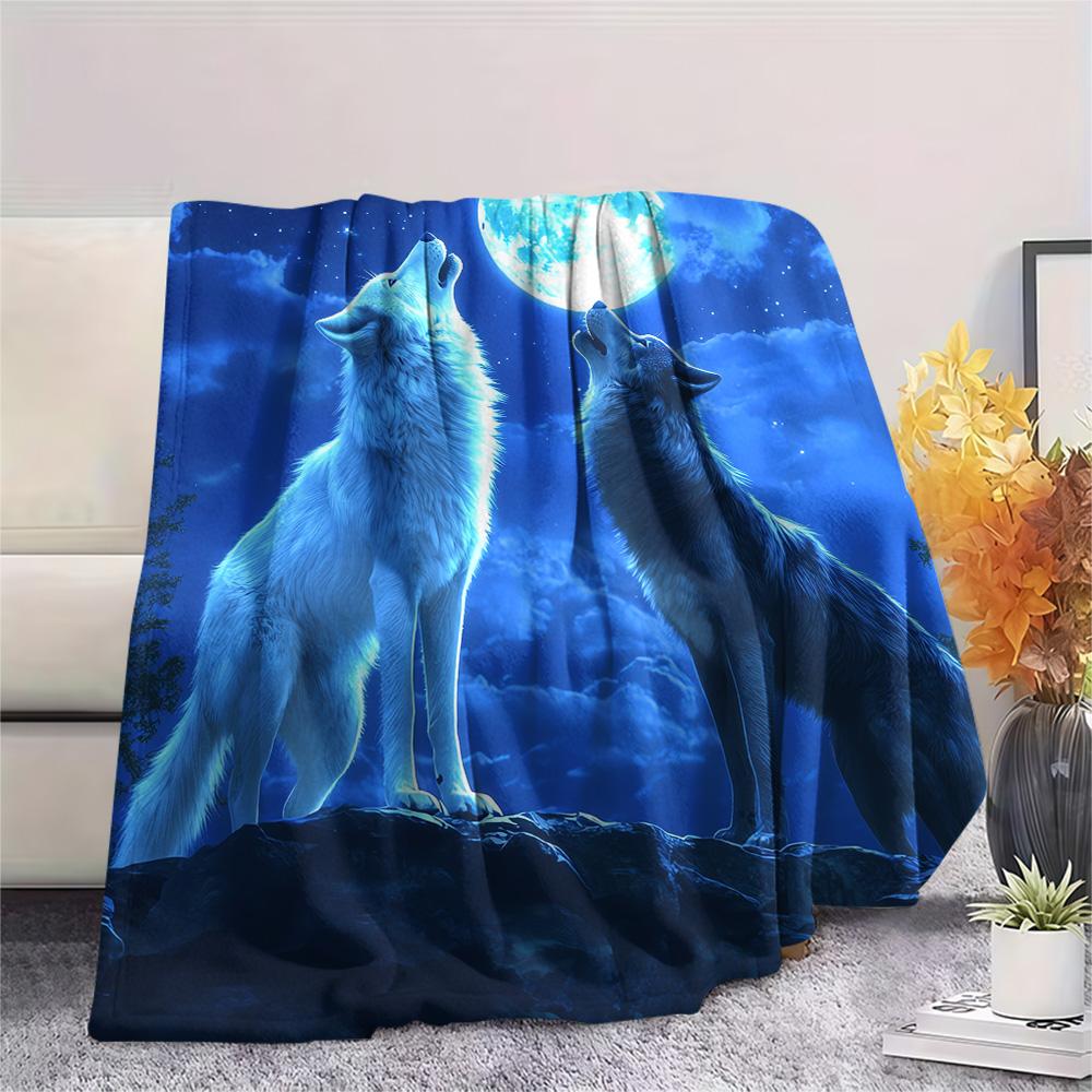 

The Howling Wolf Print Flannel Blanket, High quality Comfortable for All Seasons, Home Decor, Warmth and Comfort, Perfect for Christmas Gifts 80cm x 120cm
