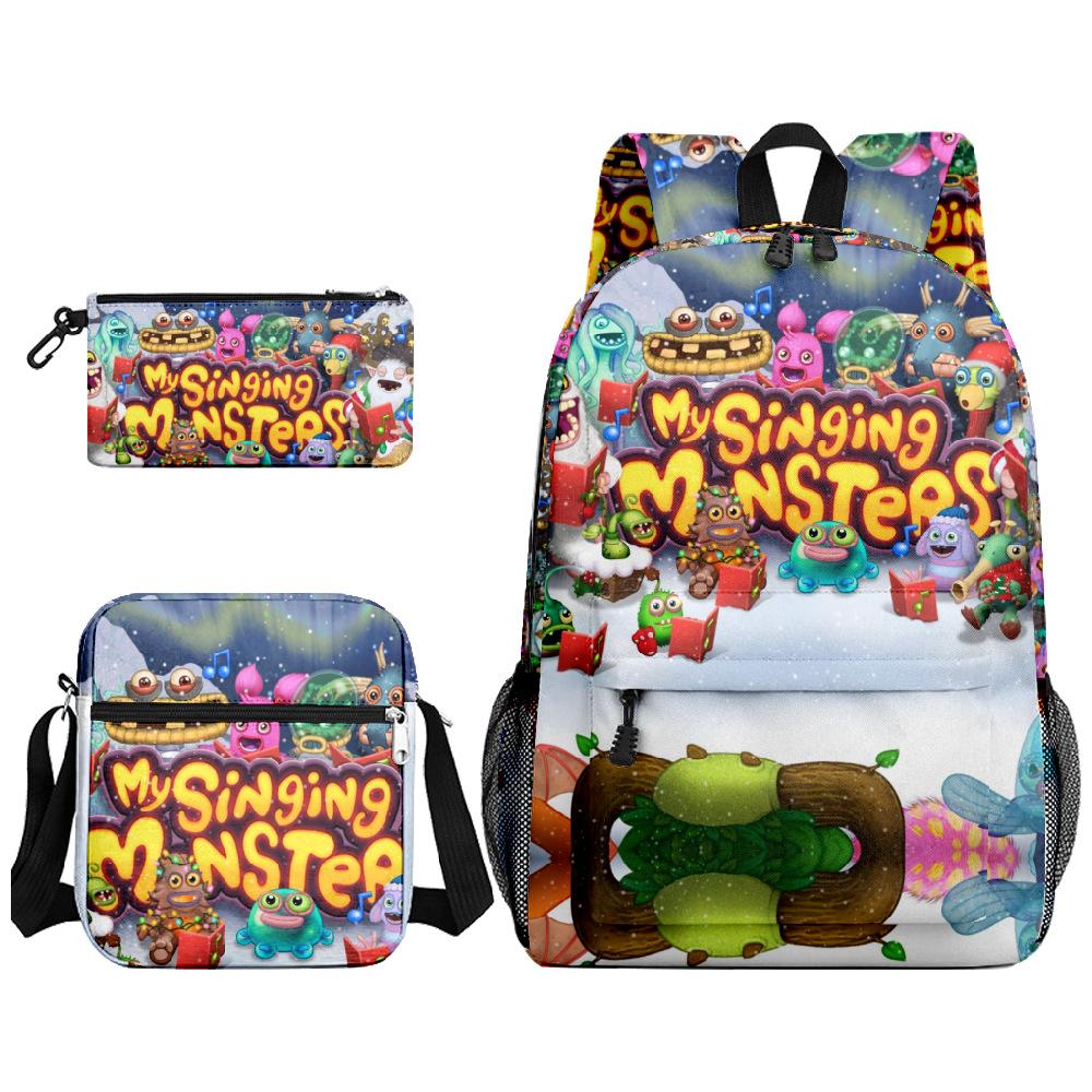 Classic My Singing Monsters 3D Print 3pcs/Set Pupil School Bags Laptop Daypack Backpack Inclined Shoulder Bag Pencil Case