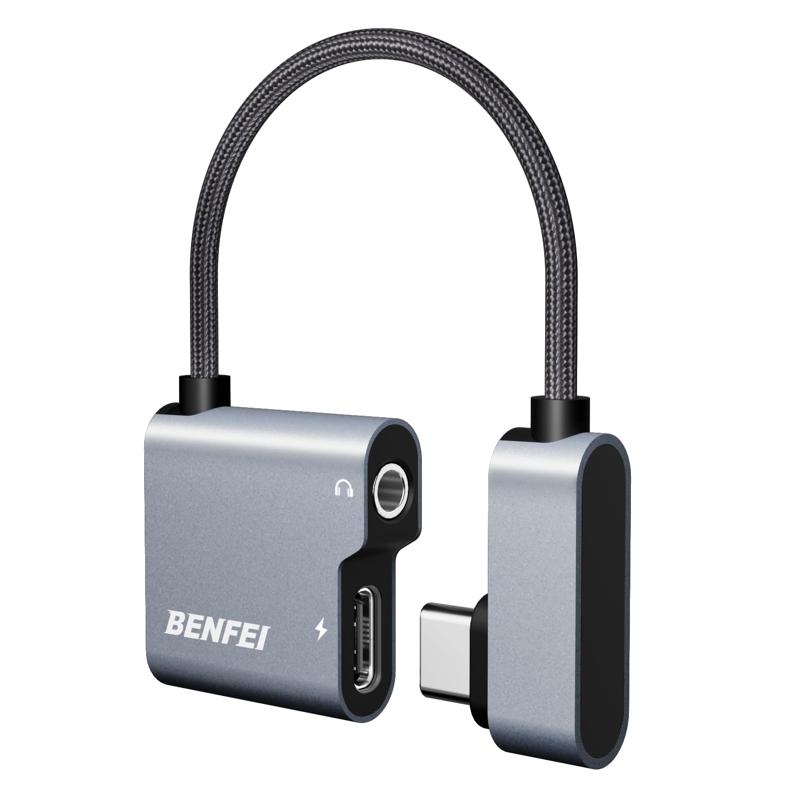 

Конвертер USB C в Aux для наушников BENFEI с быстрой зарядкой PD 60 Вт и ЦАП, совместимый с iPhone 15 Pro, Samsung Galaxy, Pixel, серый, 2-в-1, 3,5 мм, чип, серый