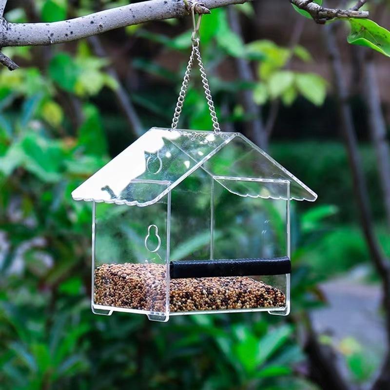 Bird Feeder Outdoor Balcony Food Dispenser Courtyard Outdoor Suspended Waterproof Trough Wild Sparrow Acrylic Feeder