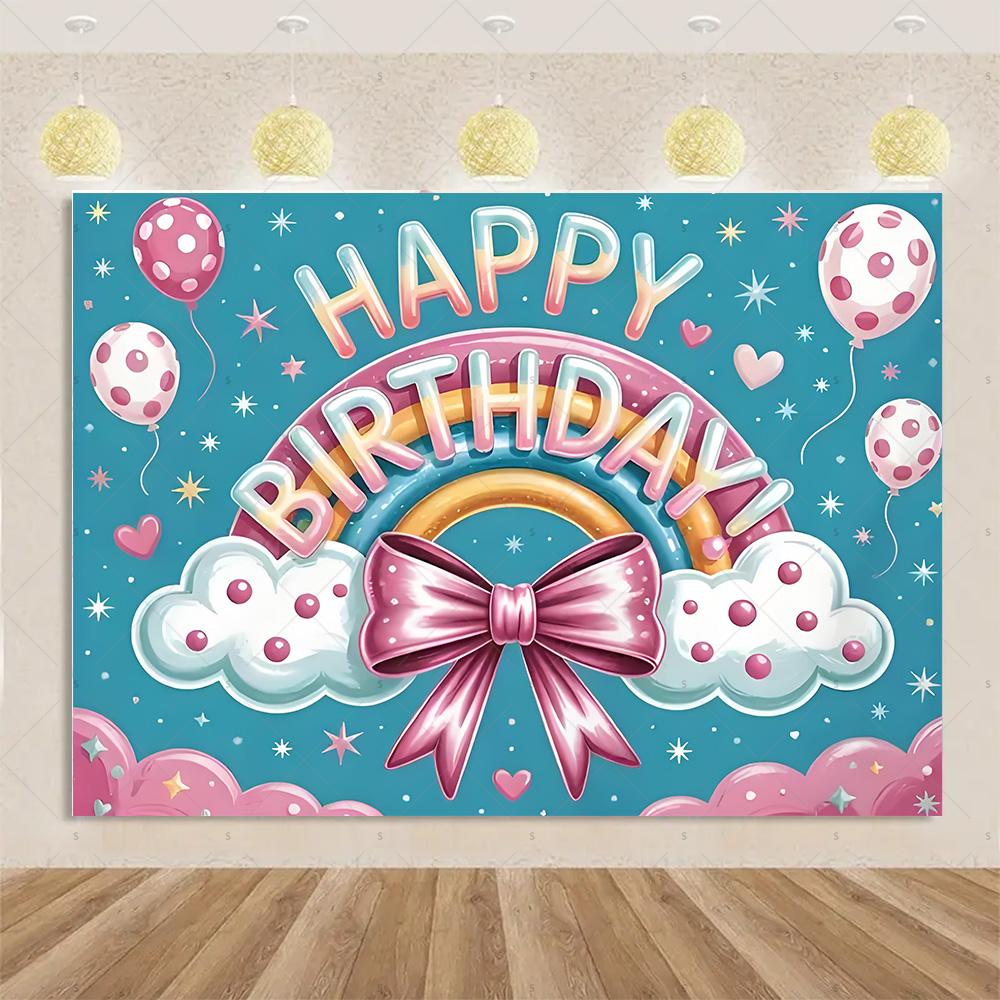 Pink Bow Tie Background Banner Girls Birthday Party Decorations Balloon Flower Photography Backdrop Supplies Photo Shoot Props