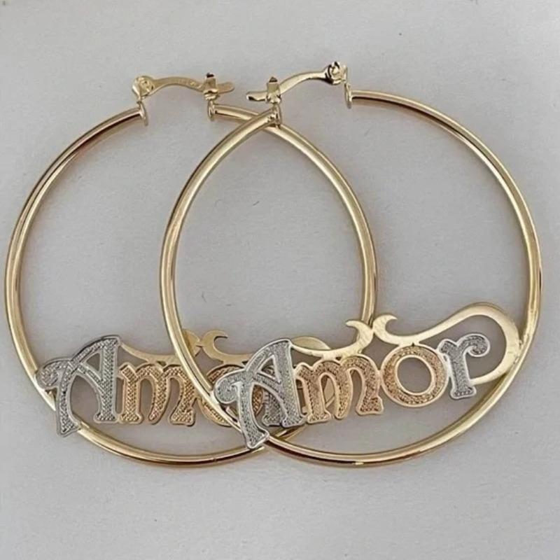 Винтажные медные серьги-кольца с ручной резьбой и полыми буквами для женского богемного стиля с золотым покрытием, банкетные ювелирные изделия ручной работы