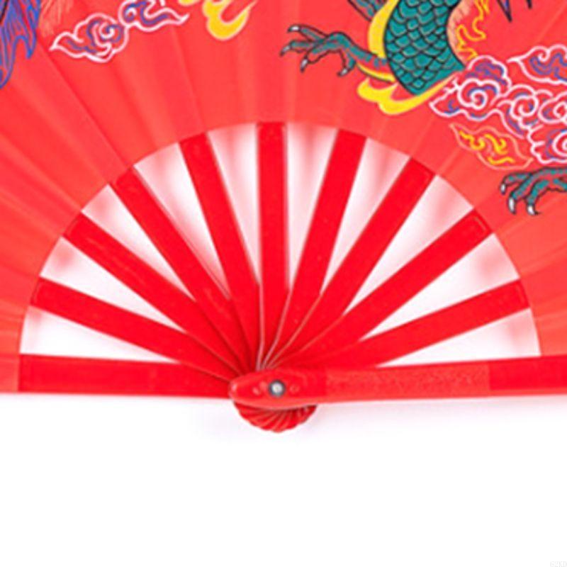 62KD Chinese Kung Fu Fan for Chi Martial Arts Dragon Phoenix Plastic Handheld Fol