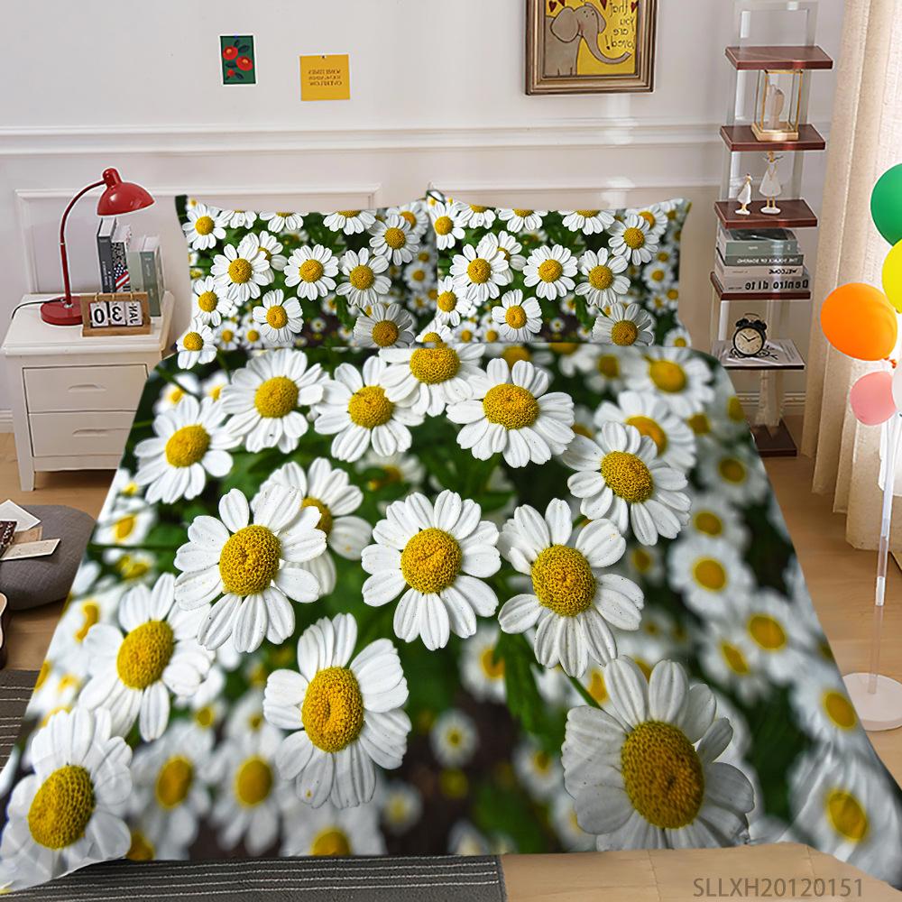 Small Daisy Series Polyester Quilt Cover Pillowcase Two or Three Piece Set 3D Digital Printing