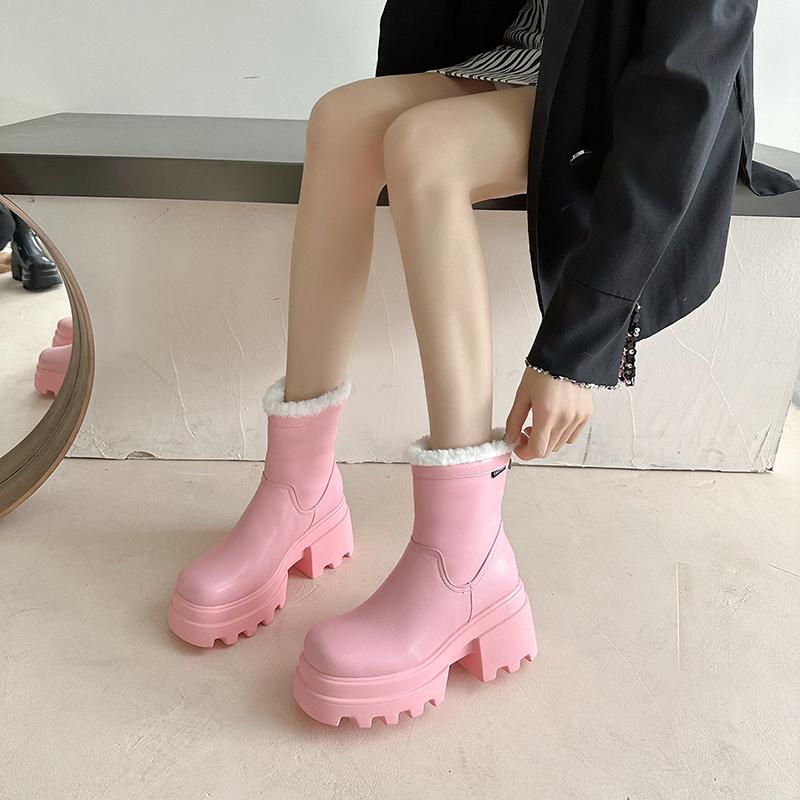 Women's Autumn and Winter 2025 New Fashionable Boots Solid Color Boots High Heels Thick Women's Shoes Shoes for Women