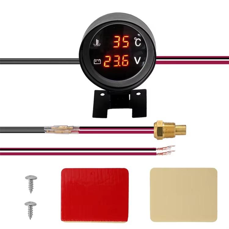 2 in 1 Round 12V 24V LED Digital Car Truck Water Temp Gauge Temperature Sensor Temperatura Motor + Voltmeter Volt Voltage Meter