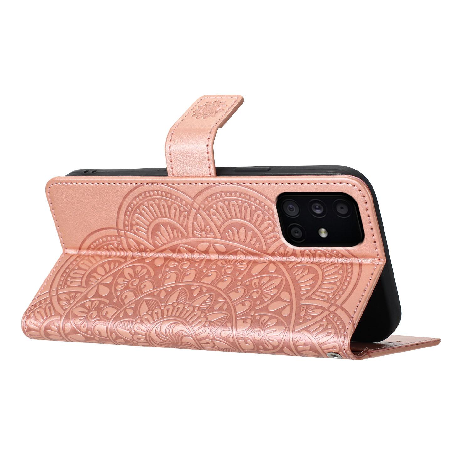 

For Samsung Galaxy A51 4G SM-A515 PU Leather Wallet Case Imprinted Flower Cover Rose Gold