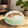 Pet Shell Nest Bed Warm Calming Cat Cave Bed with Hooded Cover Semi Enclosed Fluffy Plush Lined Round Bed for Small Medium Pets