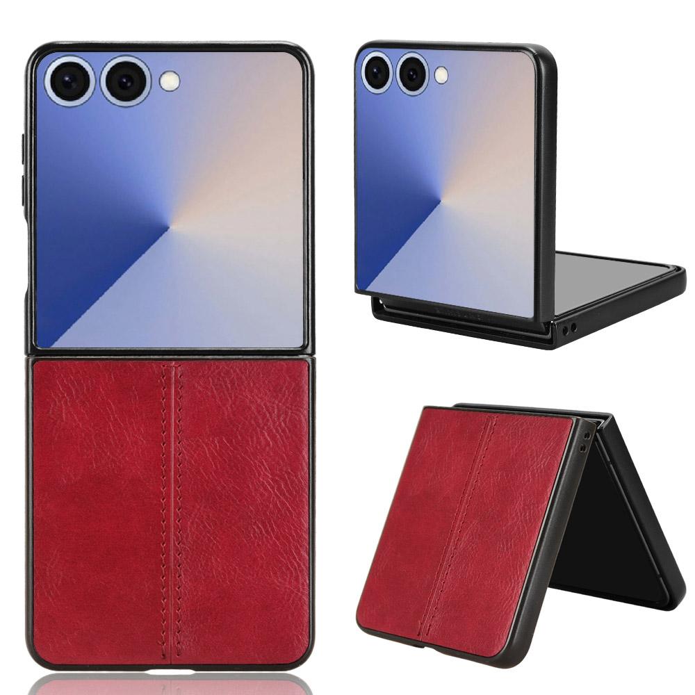 

For Samsung Galaxy Z Flip7 5G Case Stitching Line PU Leather Coated PC Phone Cover Red