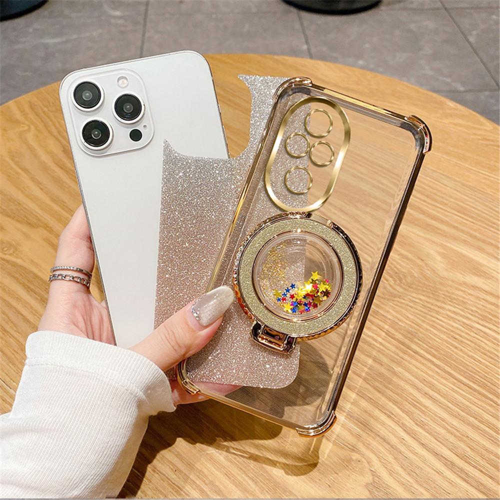 Magnetic Quicksand Stand Phone Case For Honor 200 100 90 80 70 60 50 Pro Gradient Glitter Shockproof Soft Silicone Bracket Cover