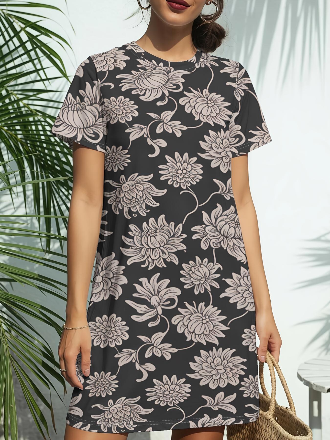 

Mono Floral LaceNew Arrival Women s Round Neck Short-Sleeve T-shirt Dress.American Trendy Digital Print. Casual Versatile Style for Spring and Summer. 8XL дубильная кора