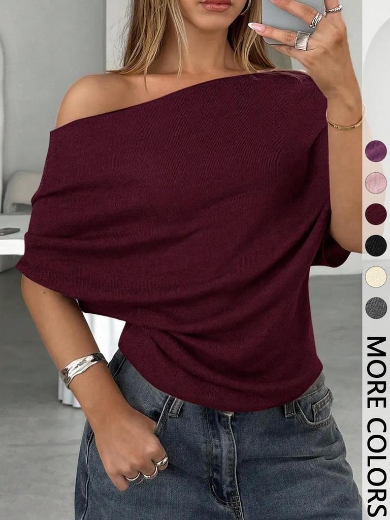 Summer Womens T Shirt With Modale Fabric Short Sleeve One Shoulder Casual Style For Daily Wear