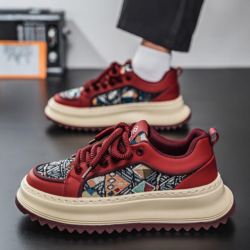 Frühlingsnischenmode vielseitig bedrucktes Tuch atmungsaktiv dicksohlig verschleißfest trendige Schuhe Herren runde Spitze Sport Outdoor lässige Board-Schuhe