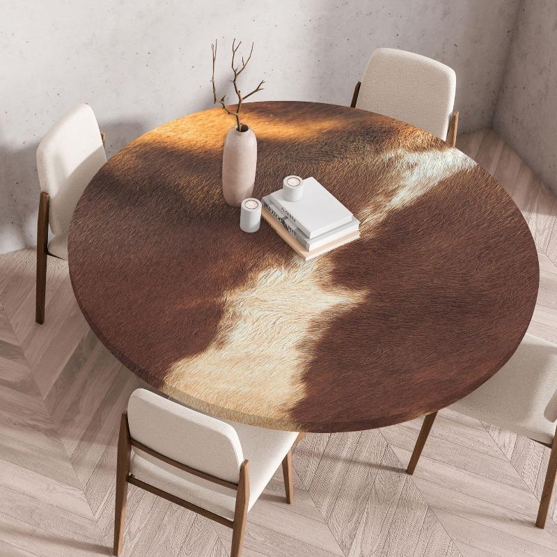 Creative Animal Fur Texture Patten Round Table Cover Fitted Vinyl Tablecloth Elastic Edged Waterproof Dining Table Cloth