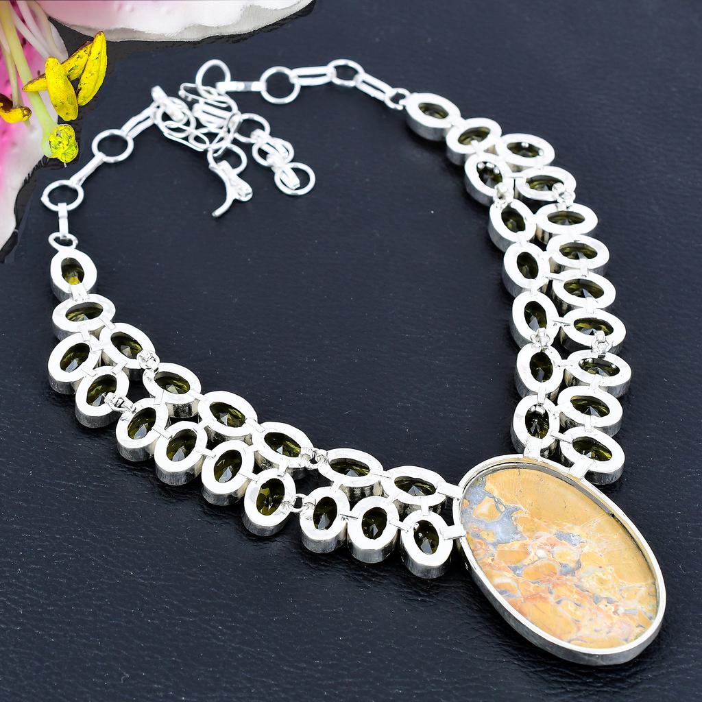 Maligano Jasper, Citrine Gemstone 925 Sterling Silver Jewelry Necklace 18" KG-1848