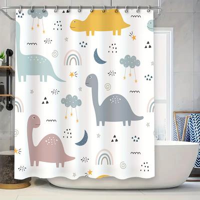 Adorable Dinosaurs Shower Curtain for Kids Bathroom Decor Multicolor Pattern Waterproof Fabric with Hook Rings Set
