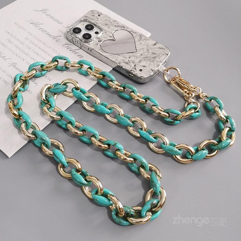 Mobile phone lanyard messenger gold string green chain lanyard long back rope ins fashionable Nordic style bag chain multi-purpose