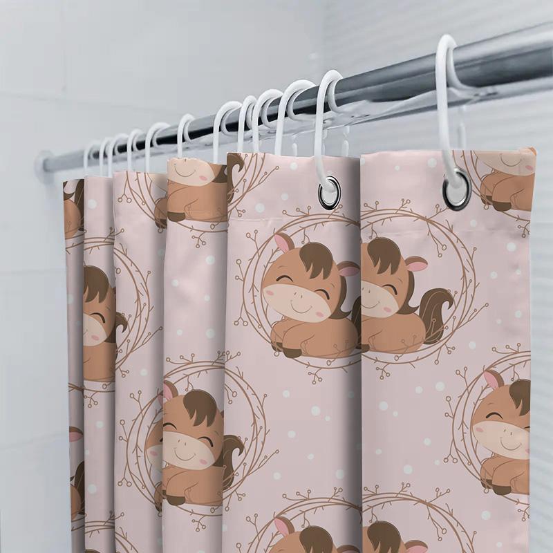 Horse Print Shower Curtain Pink Waterproof Fabric Rings For Bathroom Decoration Home Decor Washable Custom Size Options Availabl