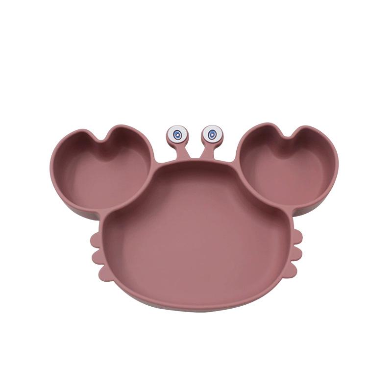 Heat-Resistant Silicone Crab Plate with Suction for Babies - Cute Compartment Design for Feeding