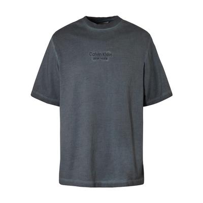 Fashionable Versatile Embroidered Logo Round Neck Short Sleeve T-Shirt Men Tops Gray Blue 40EM845