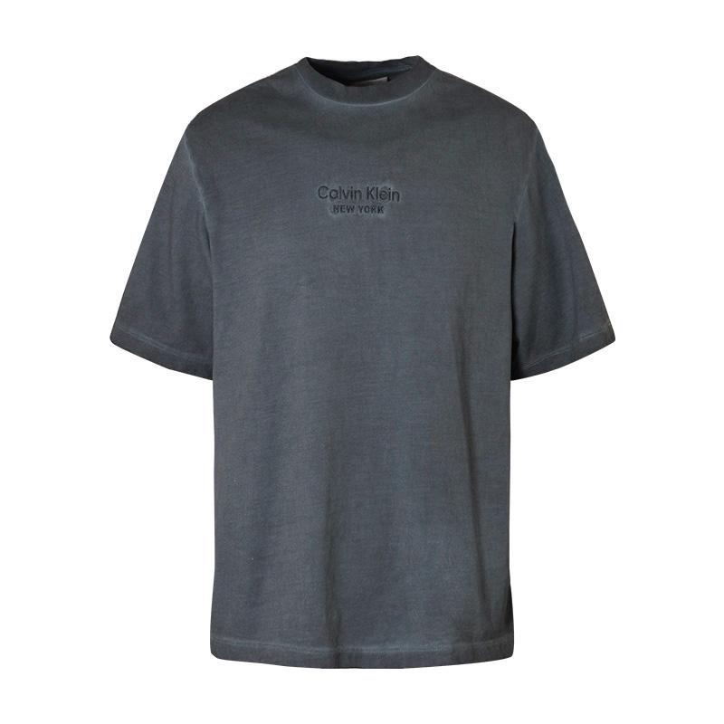 

Calvin Klein Fashionable Versatile Embroidered Logo Round Neck Short Sleeve T-Shirt Men Tops Gray Blue 40EM845 XL