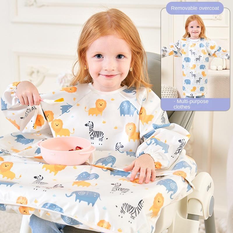 Waterproof Baby Feeding Bib Apron Smock, Full Coverage Mess-Free Bib with Table Cover for Kids 8M-5Y Boys Girls