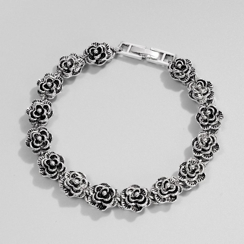 Retro Schwarzes Rosen-Kubanisches Armband – Hip Hop Street Punk Stil.