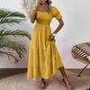 Women S Square Neck Puff Sleeve Maxi Dress Smocked Bodice Tiered Skirt with Pockets for Casual Wear