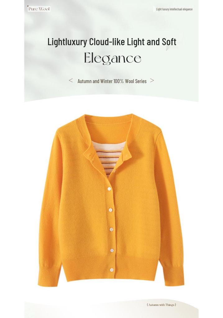 Plus Size Korean Style Wool Striped Two-Piece Cardigan - Slimming Short Autumn/Winter Top