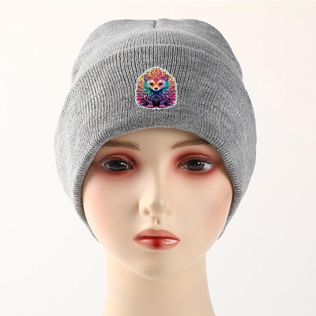 Hedgehog Print Knit Hat Beanie, Animal Skullies Beanies Winter Soft Simple Bobble Hat Knitted Cap Beanie