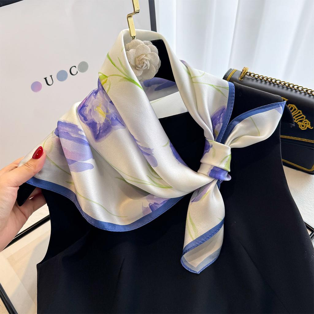 New Luxury 100% Silk Shawl Square Scarf for Women Fashion Wraps Neckerchief Female Hair Bands Ribbon Headband Bandana 65x65CM