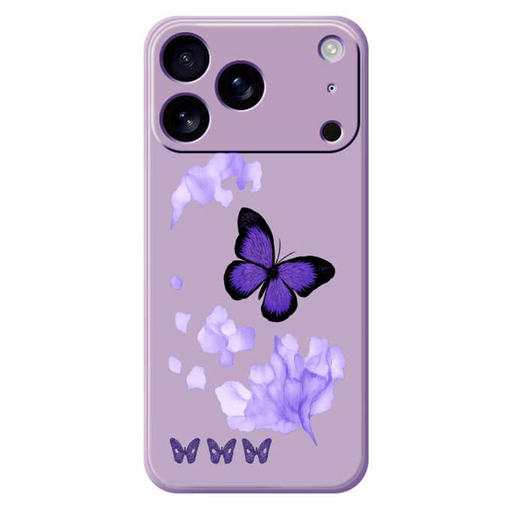 

For iPhone 17 Pro Max Case Purple Butterfly Pattern Printing Straight Edge TPU Phone Back Cover Purple