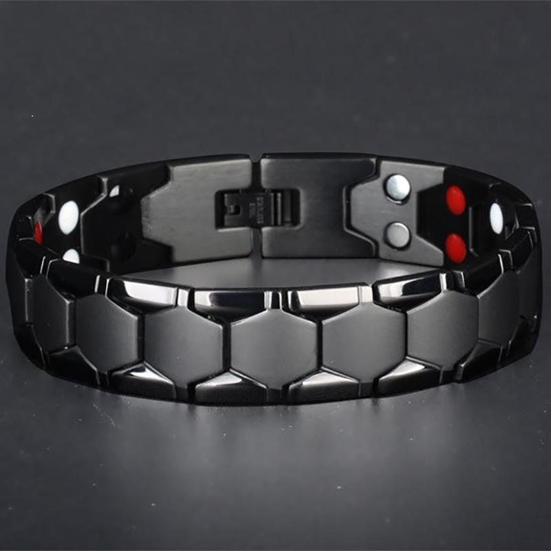 Bracciale Uomo Titanio Nero Con Fibra Di Carbonio E Magneti - Braccialetto Magnetico 4 In 1 Per Benessere E Stile