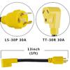3 Prong RV Generator Adapter Cord,NEMA L5-30P to TT-30R,30 Amp 125V Generator to RV Adapter with 1FT,Heavy Duty SJTW 10/3 Cord, Yellow