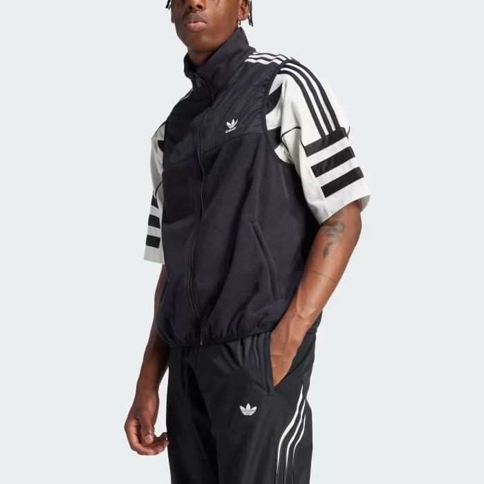 adidas Originals Adicolor 3-Stripes Stand Collar Casual Sports Vest Men Vests Black IZ4799