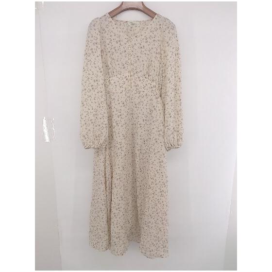 earth musicecology V-neck floral pattern girly romantic long sleeve below knee length dress size F ivory ladies E [Used]