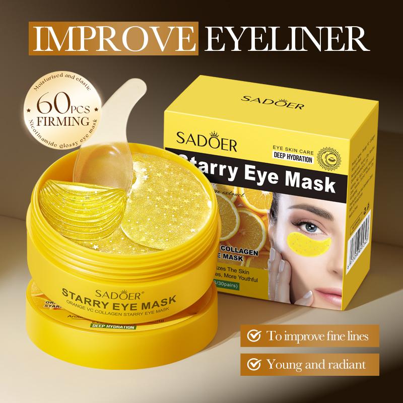 60 db SADOER C-vitaminos kristály kollagén szemmaszk sötét karikák ellen, szem alatti hidratáló, ránctalanító, öregedésgátló szemtapasz