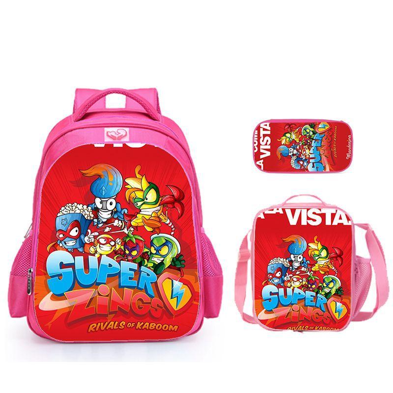 Super Zings Burden Reduction Lightweight School Bag + Meal Bag + Pencil Case Cartoon Printing Pattern - Three-Piece Straight Set