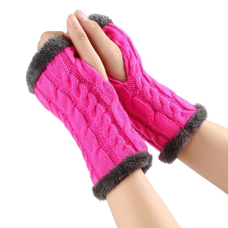 Autumn/Winter Fuzzy Knit Fingerless Gloves Solid Color Warm Plush Fake Sleeves Girls Student Wrist Cold-proof Short Mittens